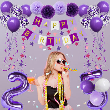 Naninuneno 25Th Birthday Decorations For Girls, Purple 25 Happy Birthday Balloons Supplies Including Purple Happy Birthday Banne