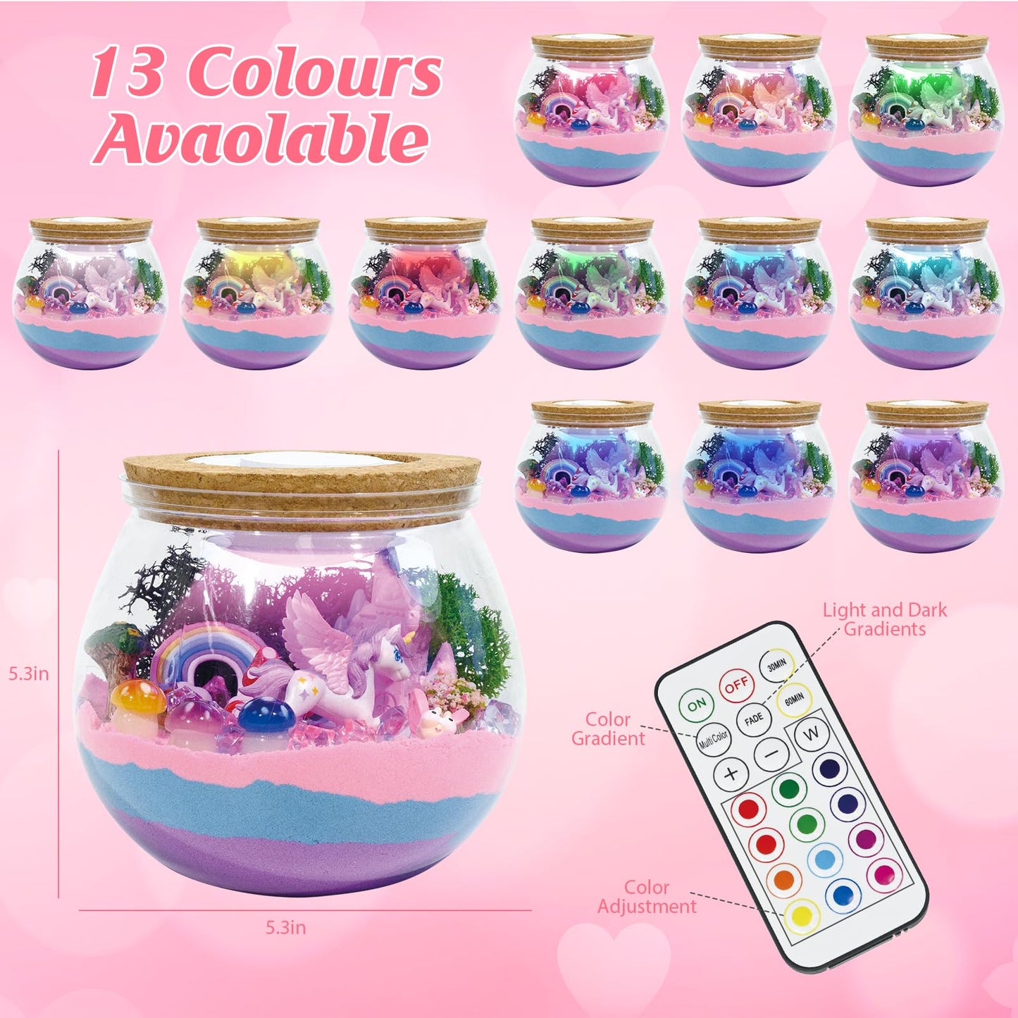 Unicorn Light-Up Terrarium Kit For Kids - Led Night Light Birthday Gift For Girls Ages 4 5 6 7 8-12 Year Old - Unicorn Toys For