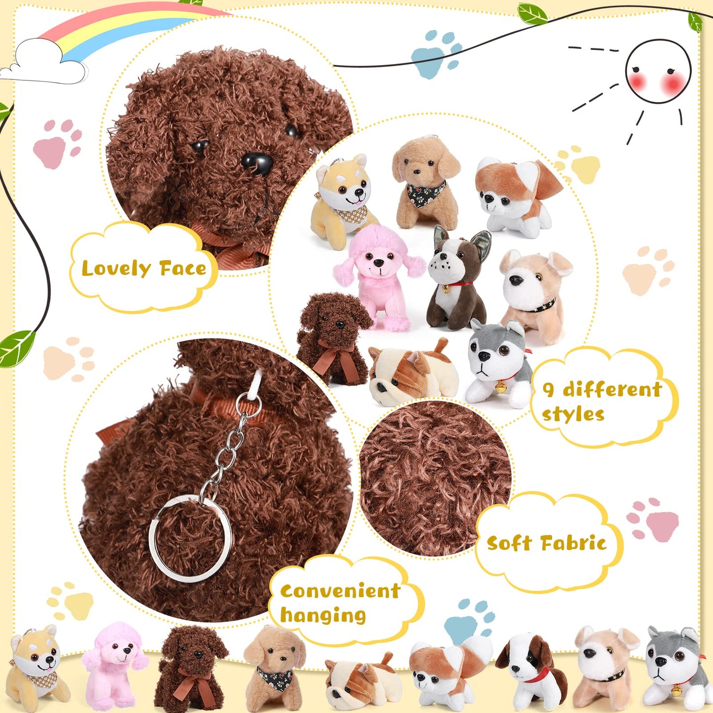 Aoriher 9 Pcs Mini Plush Dog Bulk 4.7 Inch Puppy Stuffed Animals Small Stuffed Dogs Cute Assorted Soft Puppy Toys For Birthday V