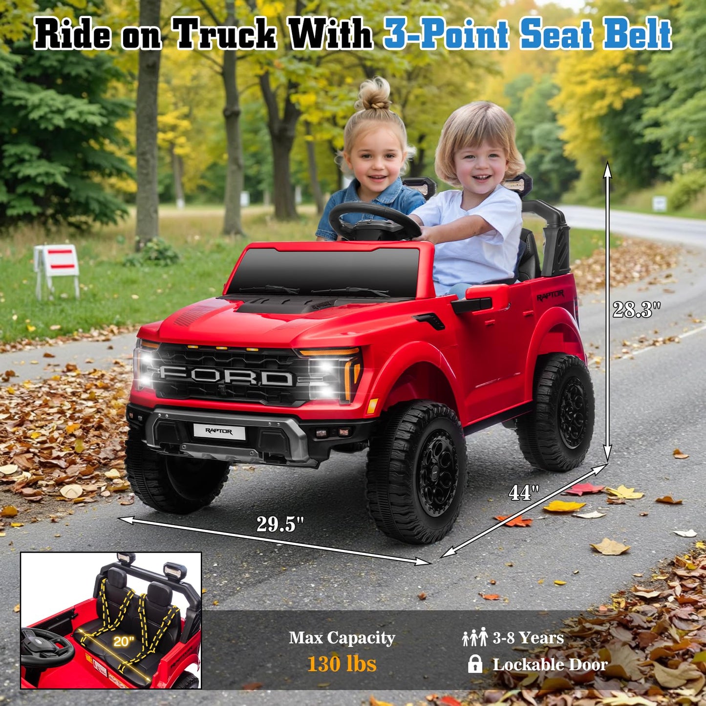 Segmart 24V Ride On Car For Big Kids, Licensed Ford F-150 Raptor 2 Seater Ride On Toy With Remote Control, Ride On Track W/4-Whe