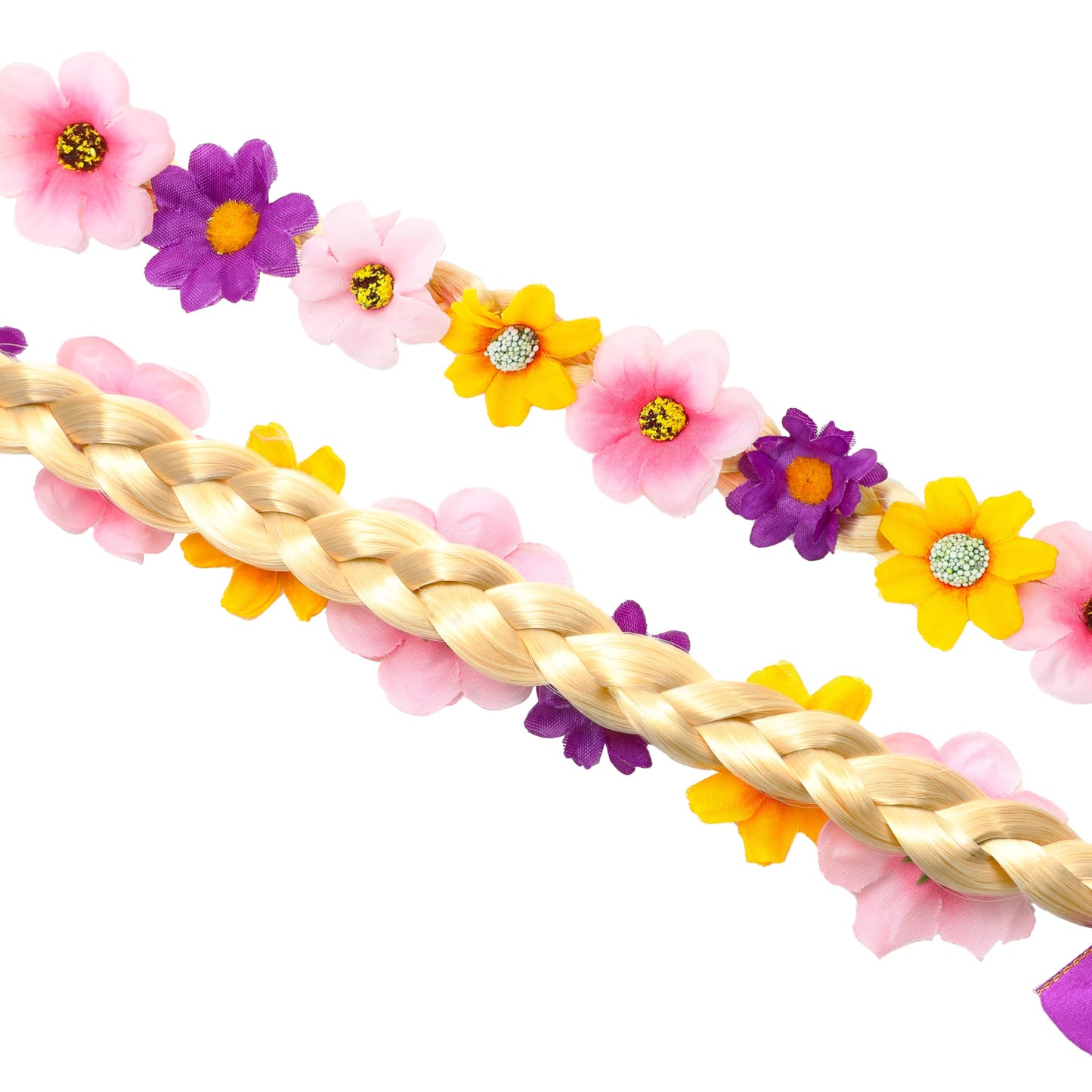 Rabtero Girls Halloween Costume Wig, Rapunzel Hair For Toddler Girls, Tangled Wig Braid Headband With Tiara And Colorful Flowers