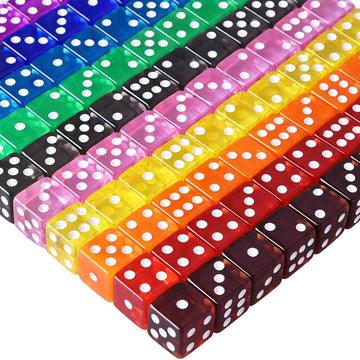 AUSTOR 100 Pieces 6 Sided Game Dice Set 10 Transparent Colors Square Corner Dice for Tenzi, Farkle, Yahtzee, Bunco or Teaching M