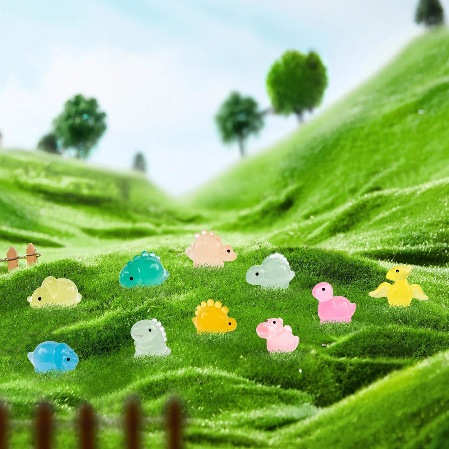 WOZADU 30 PCS Luminous Mini Resin Dinosaur Figurines for Dollhouse Decoration Tiny Resin Miniature Things for Fairy Garden Micro Landscaping Decoration Cake Toppers Decor