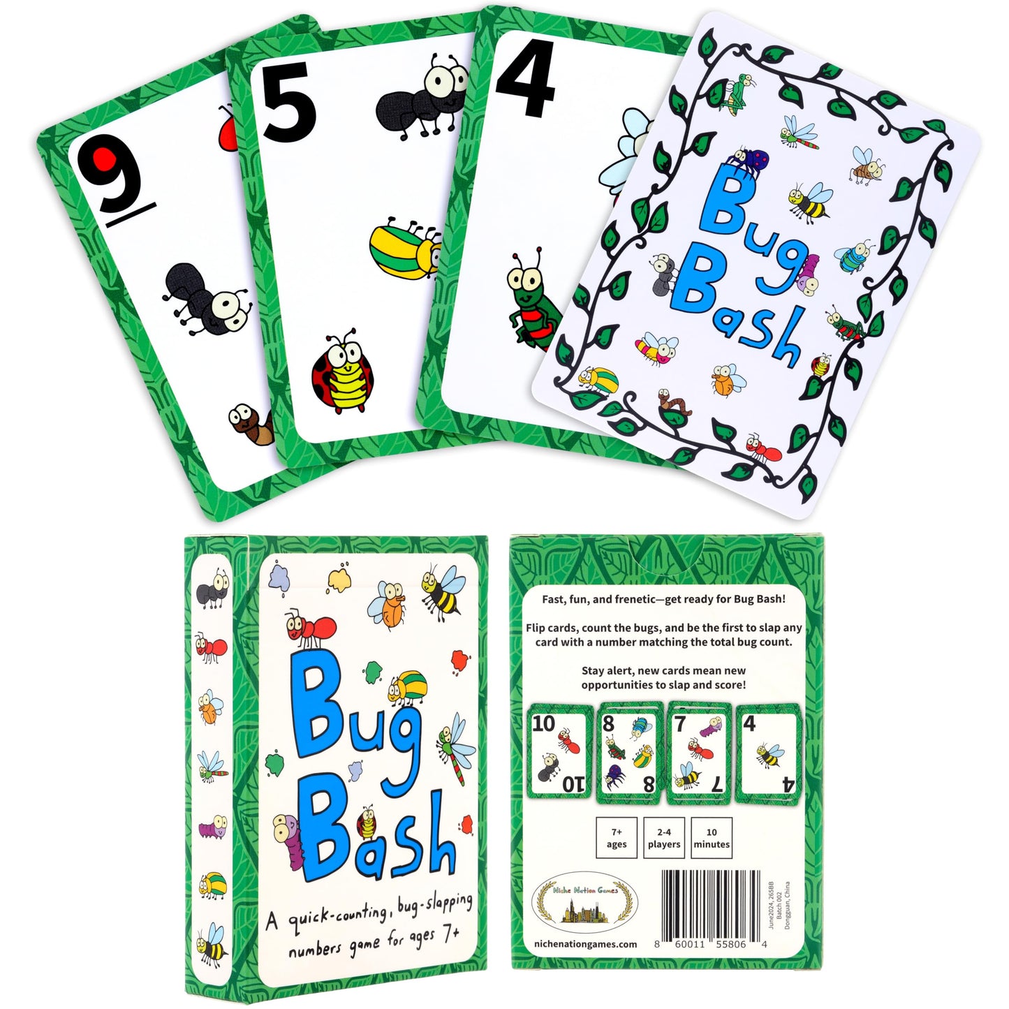 Niche Nation Games Bug Bash - Fast & Fun Kids Card Game for Ages 7-12 - Quick-Counting Bug-Slapping Math Strategy Game