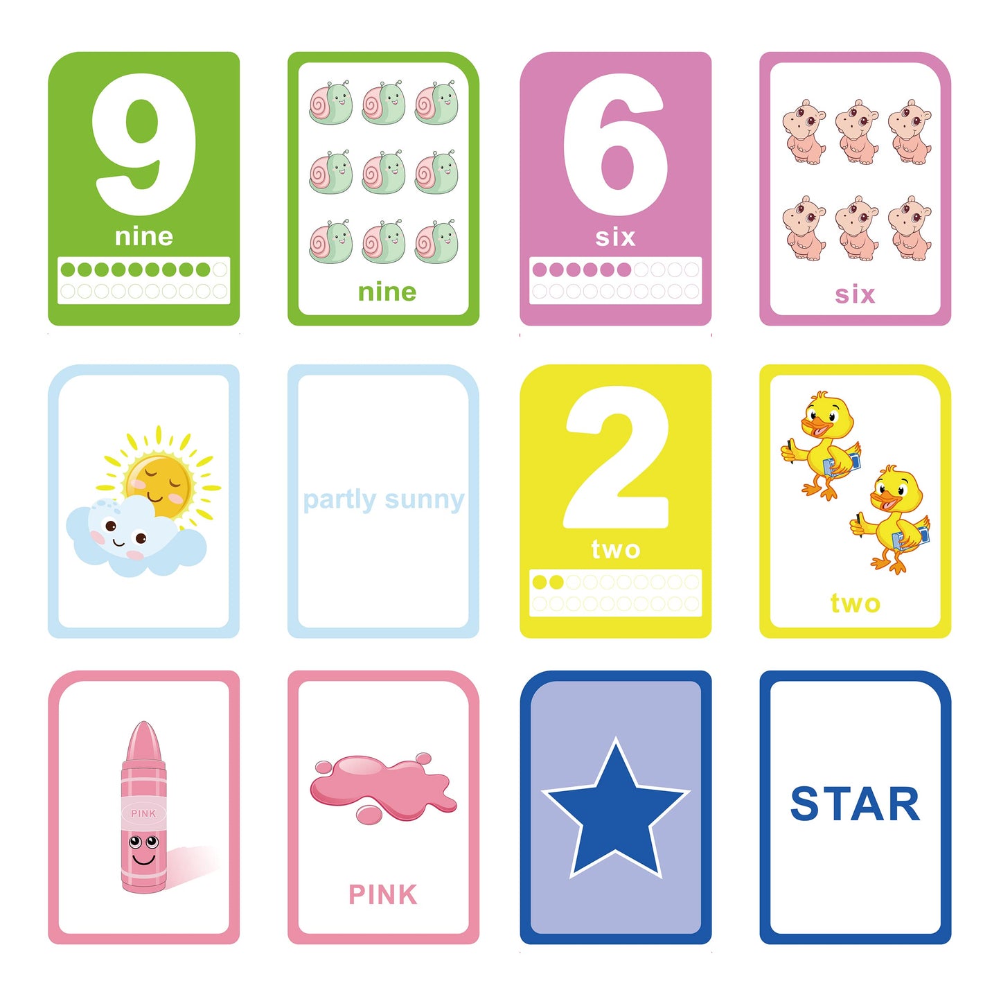 Zazzykid Flash Cards For Toddlers - 52 Double Sides Cards For Numbers, Colors, Shapes & Weather - Learning & Education Toys For Preschool