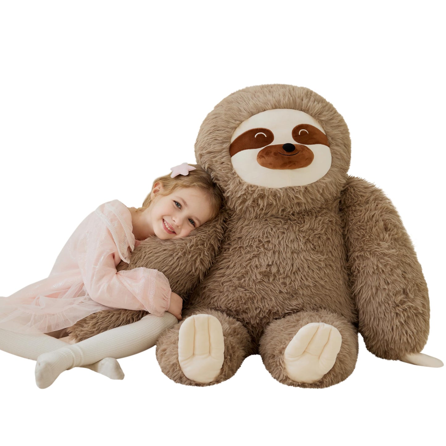 Ikasa Giant Sloth Stuffed Animal Plush Toy,Big Large Jumbo Soft Toys,34.5'' Cute Fat Fluffy Huge Size Plushy Plushie,Gifts For K