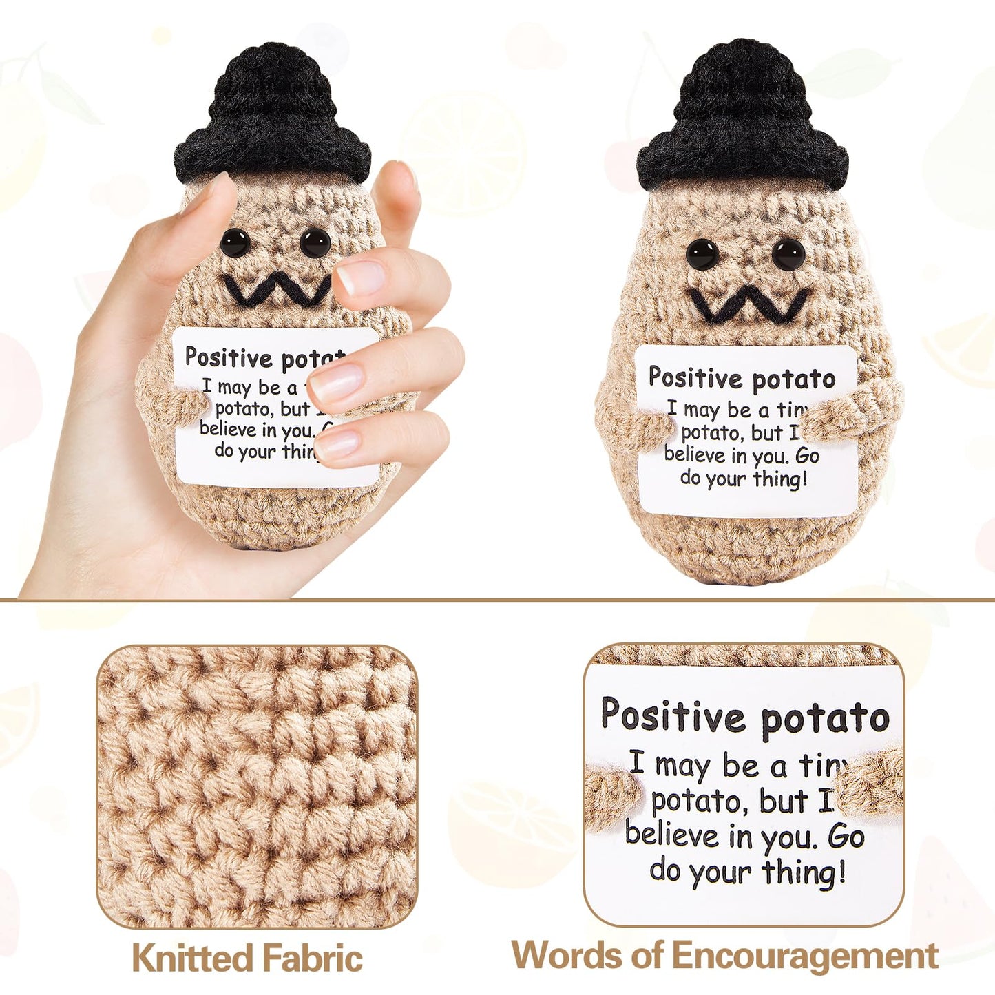 Dafuriet Funny Positive Potato Crochet Gift, 3.7In Handmade Kintted Wool Doll With Emotional Support Positive Card, Cute Cheer Up Gifts For Friends Dad Birthday Party Desktop Decors(Handsome Potato)