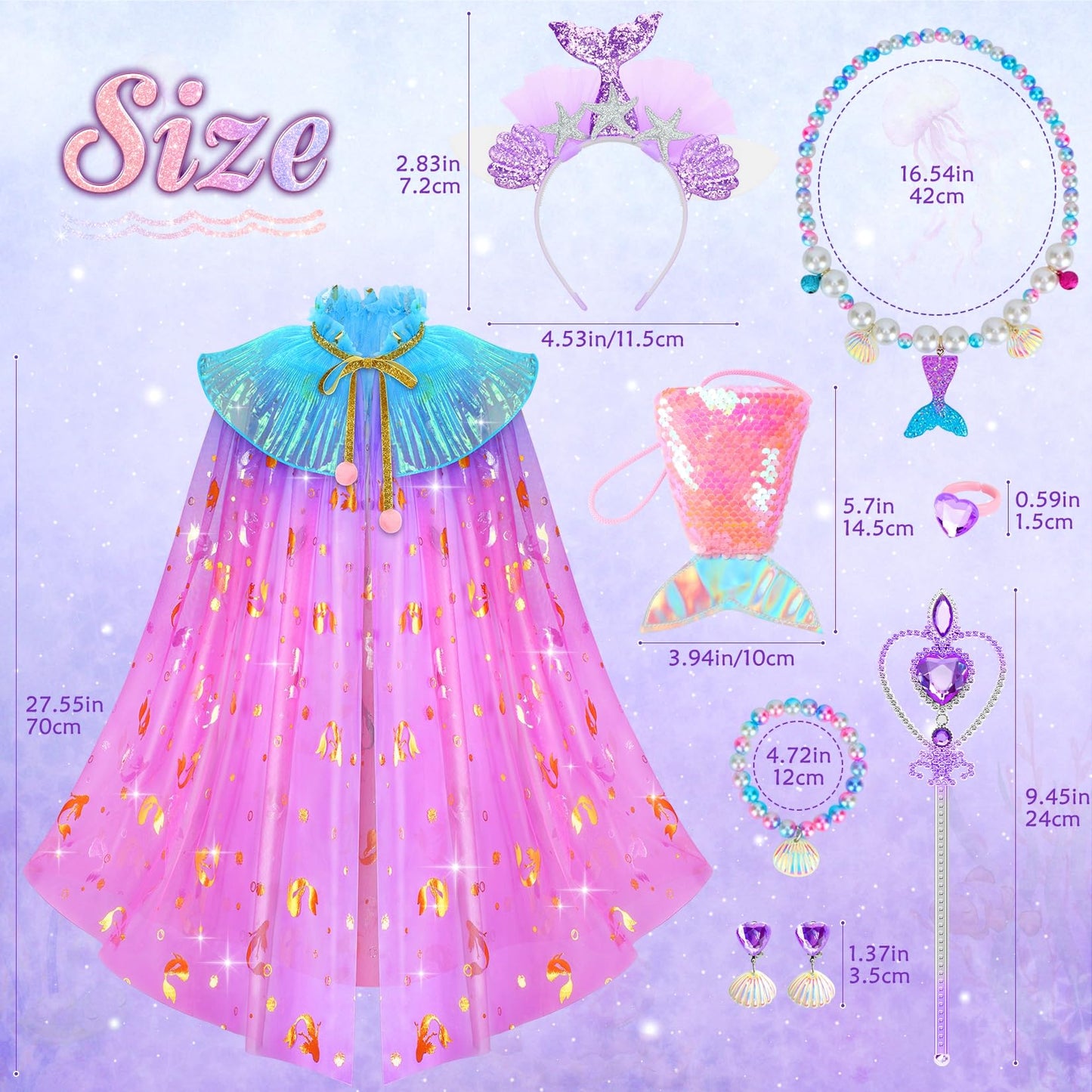 Hapgo Mermaid Toys Princess Dress Up Clothes For Girls 4-6, Mermaid Cape, Princess Costume For Birthday, Halloween
