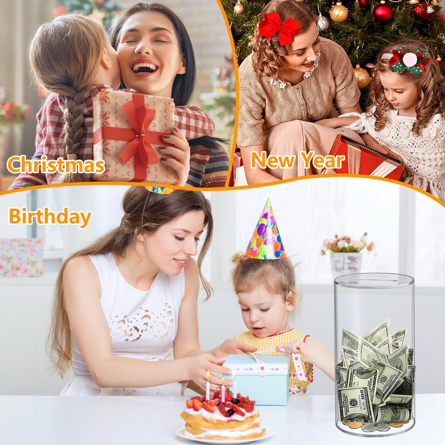 Totola Clear And Unopenable Piggy Bank, Transparent Money Box For Cash Savings, Must-Break-To-Open Acrylic Coin Bank Change Jar For Real Money, Birthday Gifts For Kids & Adults (Cylindricity, Large)