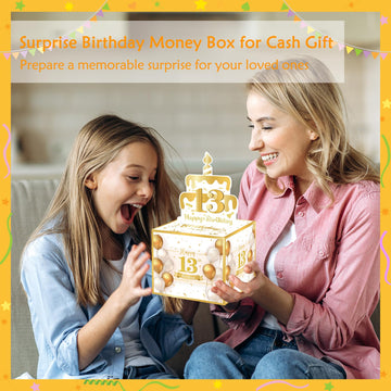 Meiidoshine 13Th Birthday Money Box For Cash Gift, Surprise Pull Out Money Gift Box With 100Pcs Transparent Bags - Fun Ways To Give Cash As A 13Th Birthday Gift For Girls Boys