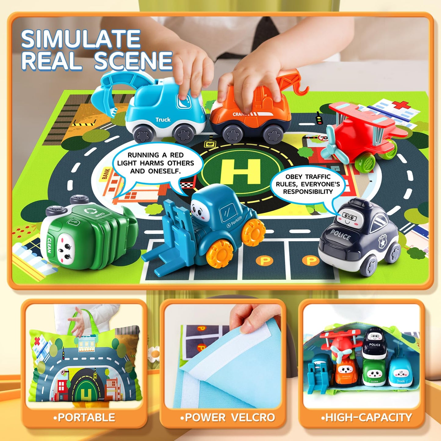 Truck Car Construction Vehicle Toys For 1 Year Old Boy With Playmat (Storage Bag)|Baby Toys 12-18 Months|Toddler Toys Age 1-2|Fi