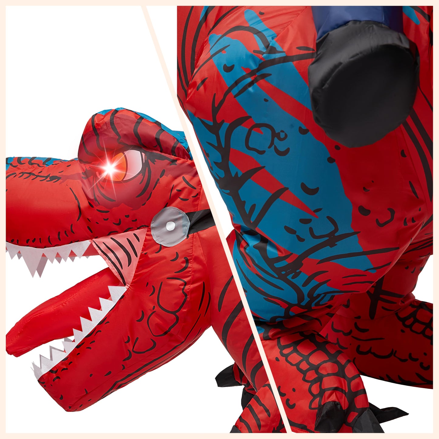 Spooktacular Creations Kids Inflatable Costumes, Riding A Light-Up Eyes T-Rex Inflatable Costume, Red Rawr Blow Up Dinosaur Cost