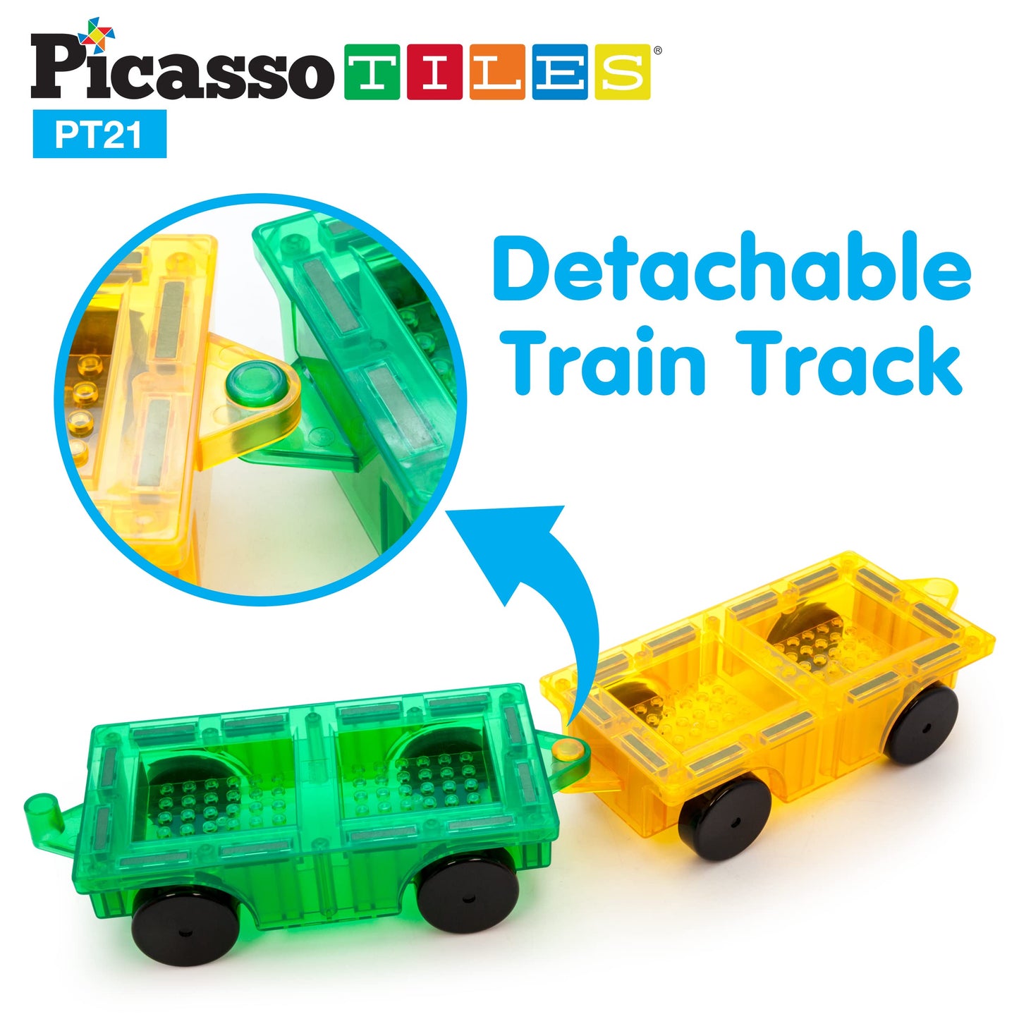 Picassotiles 2Pcs Magnetic Tiles Expansion Car Truck Building Blocks Compatible Set, Kids Magnet Bricks Stem Learning Toys, Magn