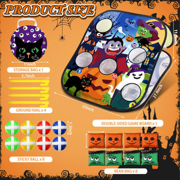 Blosssound Halloween Bean Bag Toss Games Set Double-Sided Foldable Dart Board With Sticky Balls Halloween Party Games For Family