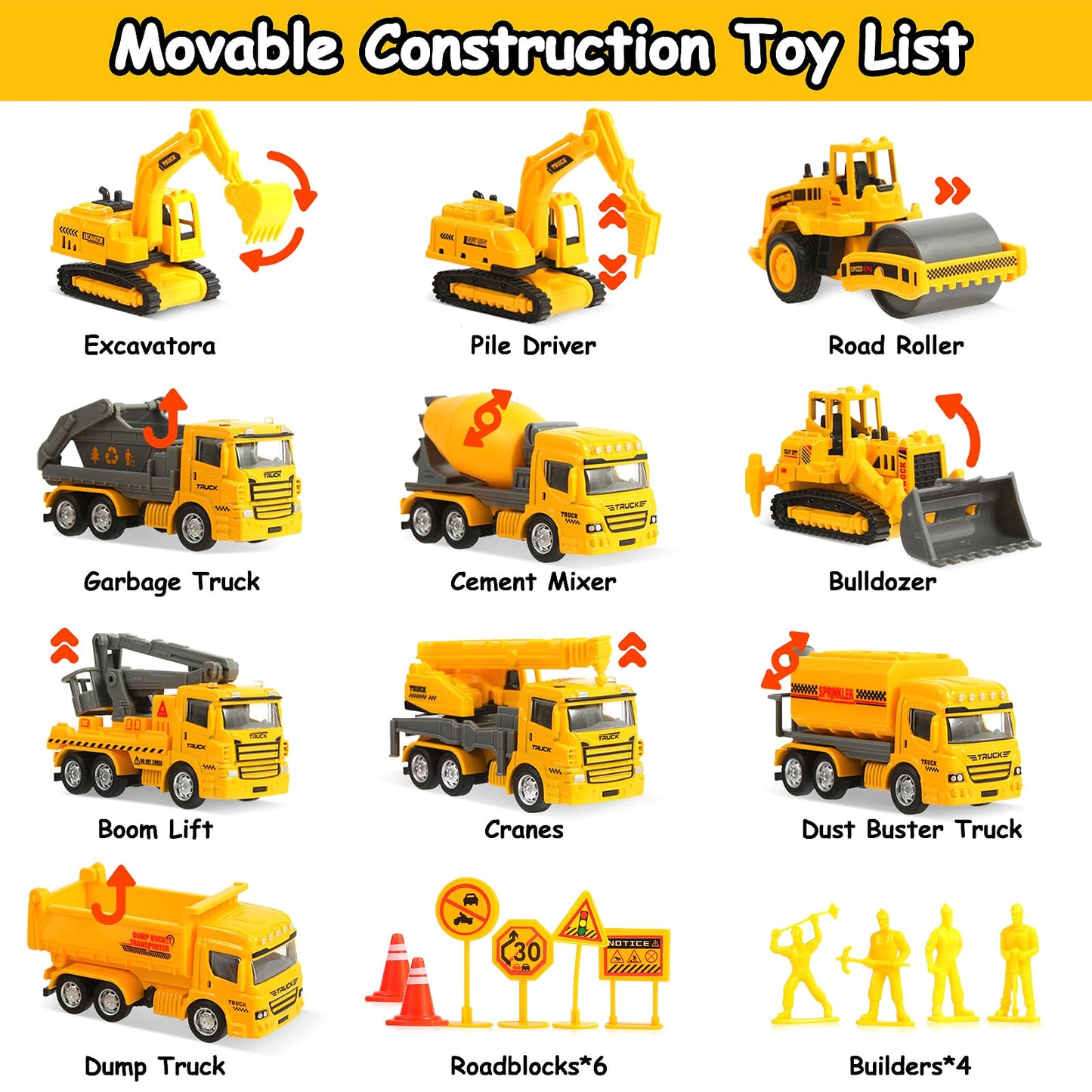 iGRATENS Construction Toys with Sound Books - Dig It! Dump It! Build It! Construction Board Book with 10 Buttons & 20 PCS Toys f