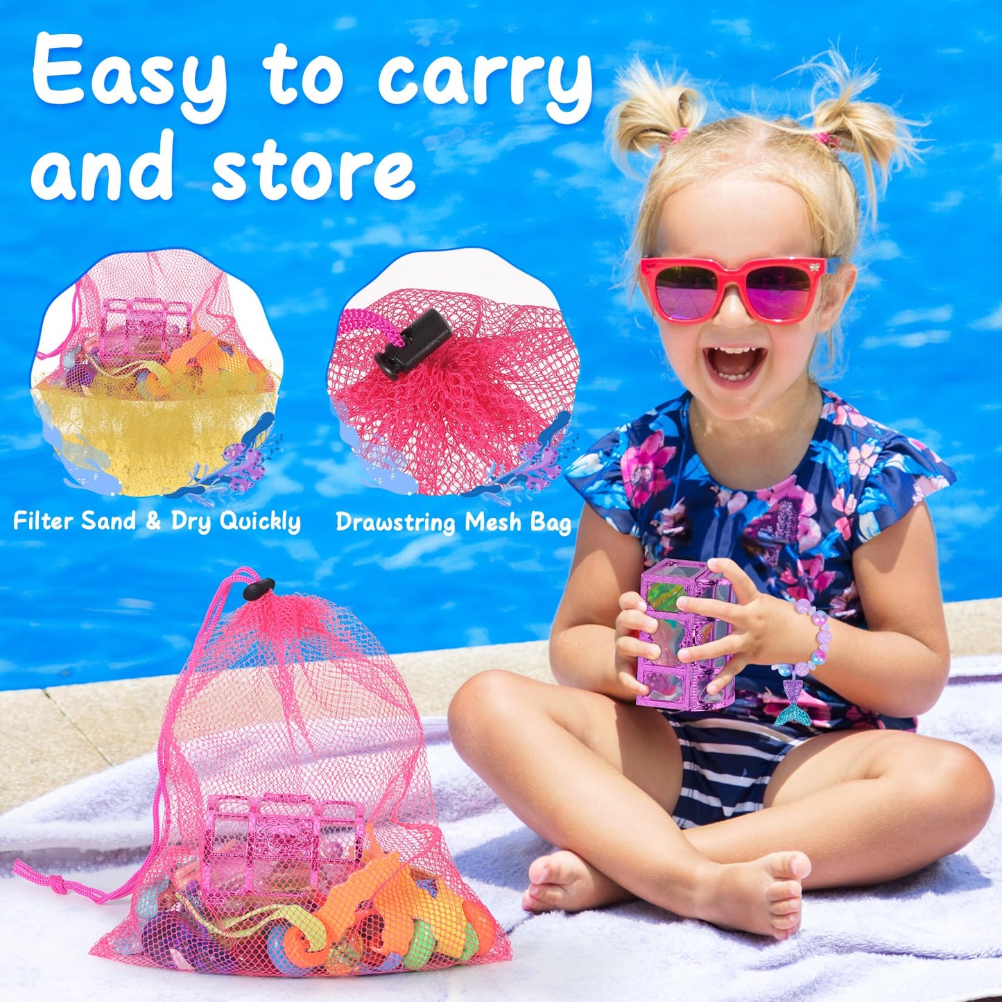 VGOFUN Diving Pool Toys for Kids Ages 3-12, 31 Pcs Mermaid Pool Toys, Diving Gem Toys with Pirate Treasure Chest, Summer Underwa