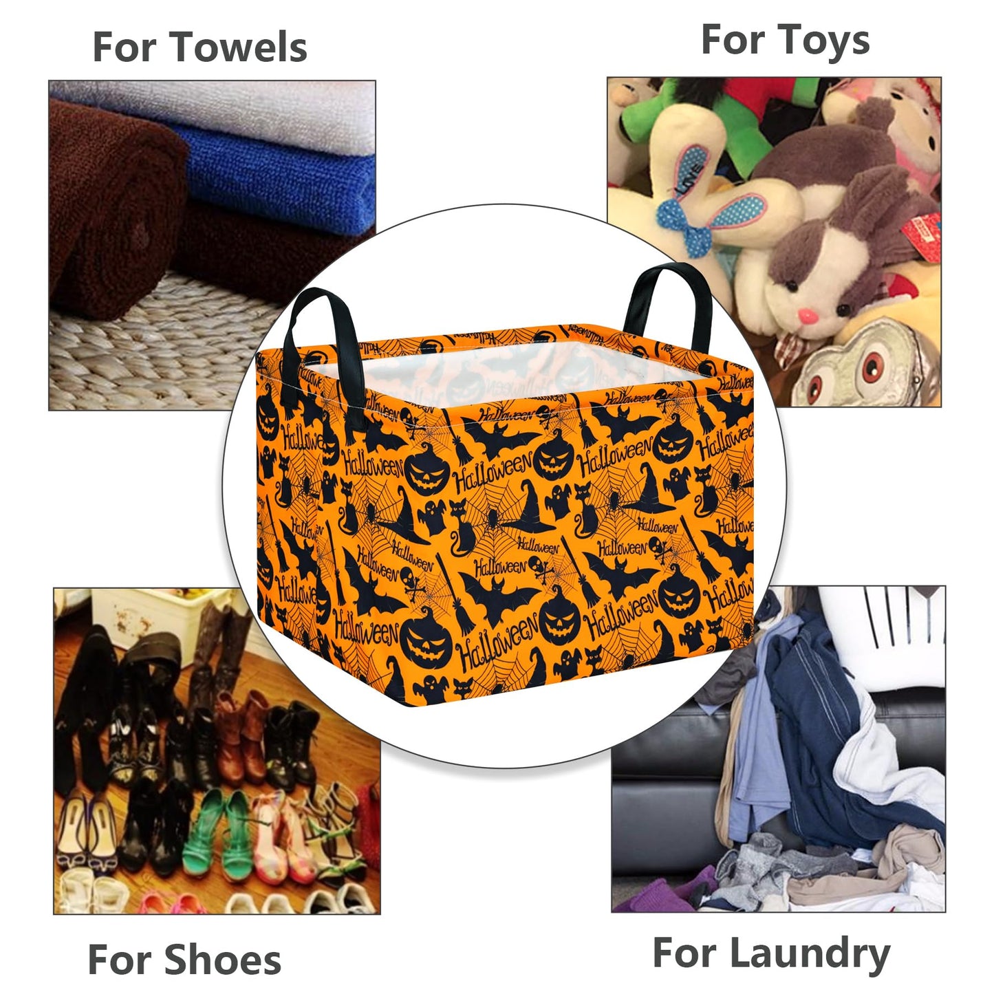 MAIZMZ Halloween Storage Basket Pumpkin Ghost Gift Basket for Kids Foldable Toy Box Waterproof Organizer Bin Laundry Nursery Ham