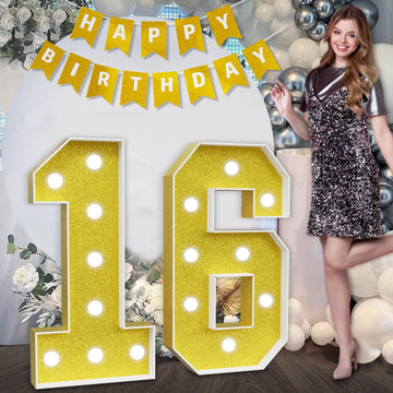 Imprsv Marquee Numbers Gold 16Th-Birthday Decorations: Large 3Ft Light Up Number Sweet 16 Party Decoration For Boy Girl Sixteen