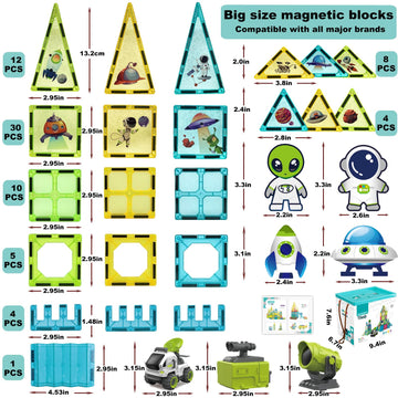 Bubuqe Space Adventure Magnetic Tiles Set Educational Magnet Tiles Building Block Toy Learning Construction Magnetic Toys Set Fo
