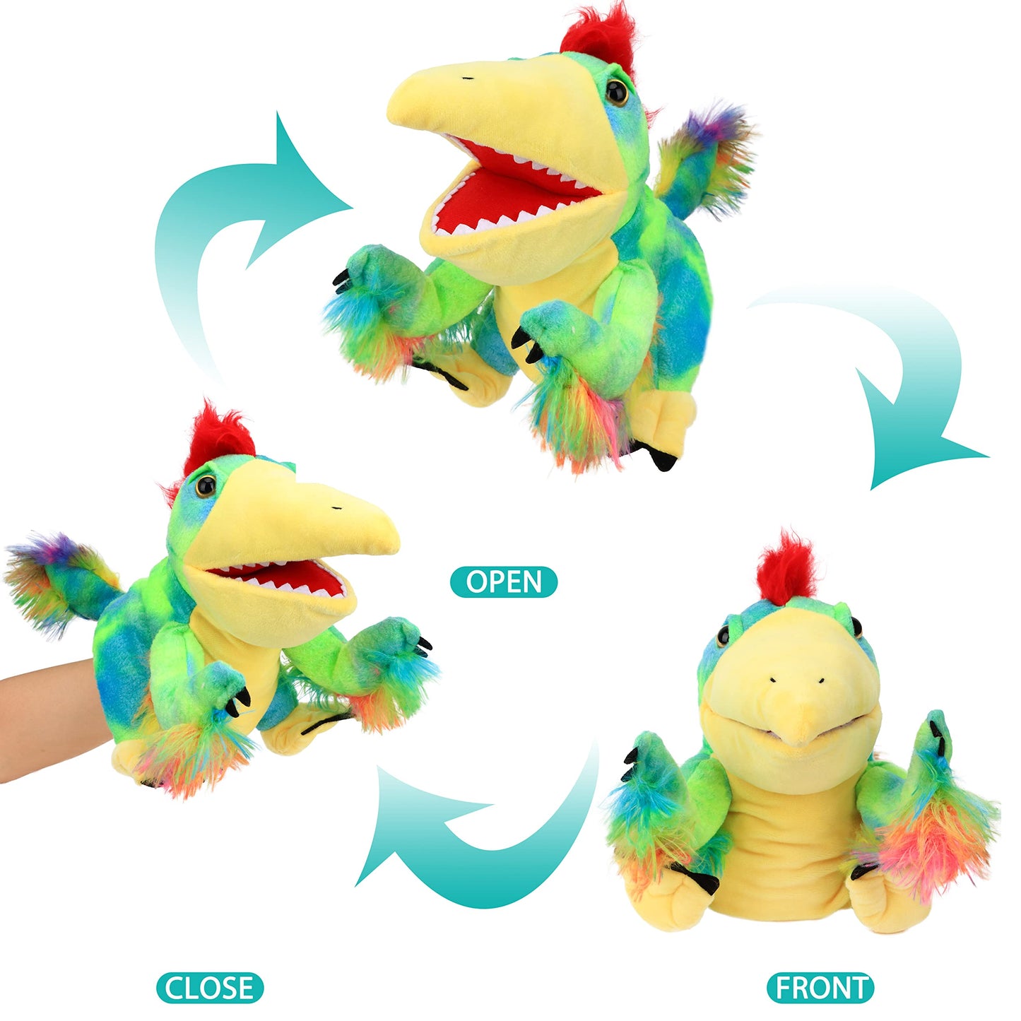 Cuteoy Plush Caudipteryx Hand Puppet Stuffed Animal Toy Open Movable Mouth Creative Role Play Storytelling Dinosaur Plushies Gifts For Kids Toddlers Birthday Christmas