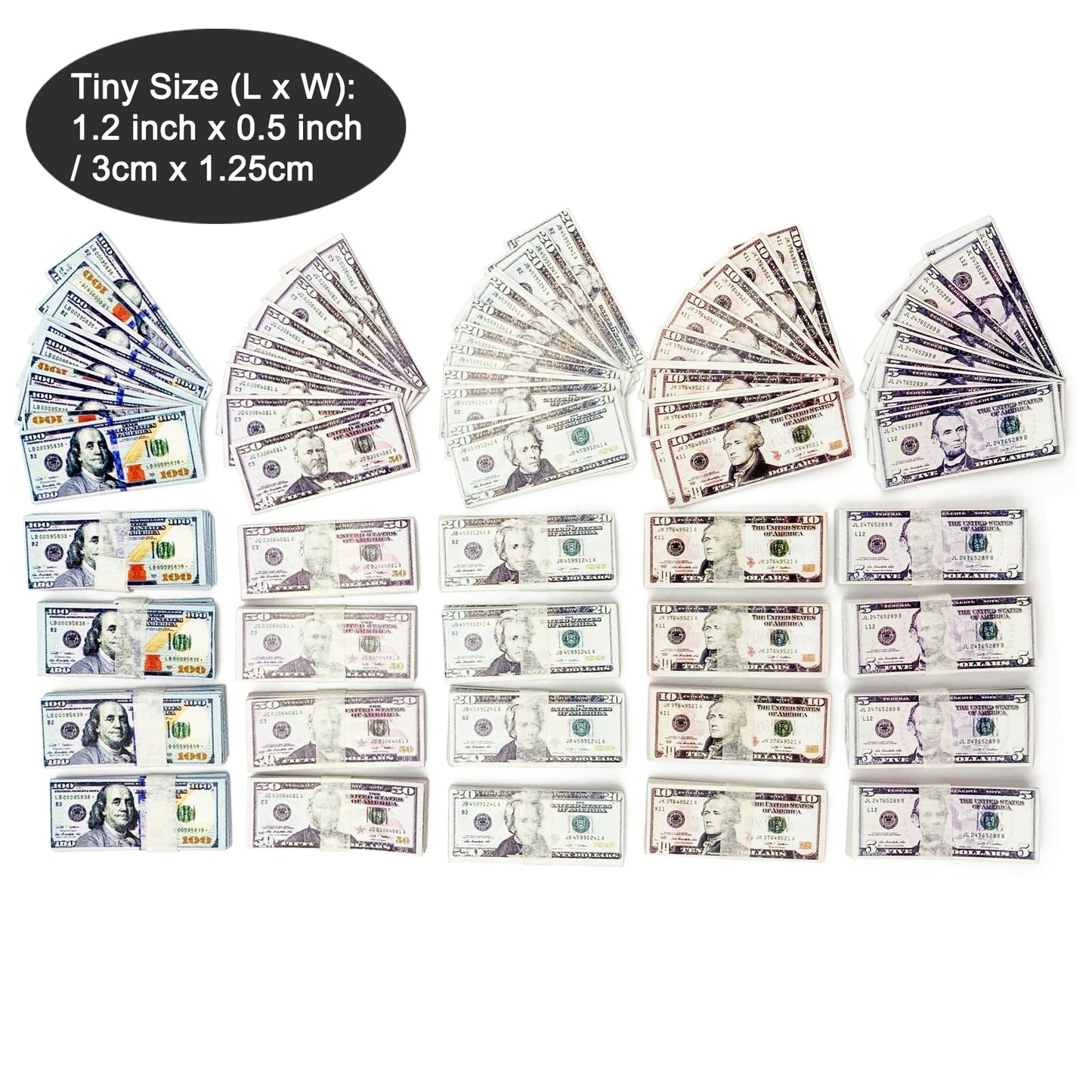 Prettylife Miniature Dollhouse Scene Model 500 Pieces Mini Dollar Bill Prop Set For 1:12 Mini Dollhouse Decoration