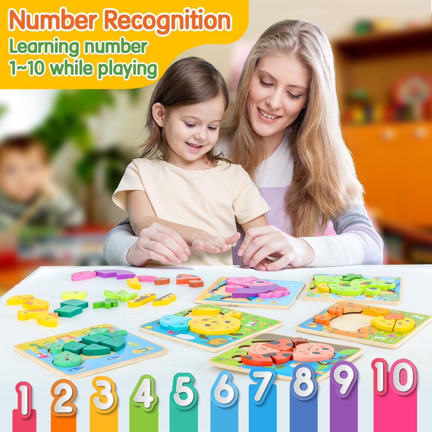 Deli Wooden Toddler Puzzles, 6 Pcs Animals Puzzles For Toddler, Montessori Preschool Educational Learning Toys Make A Great Gift