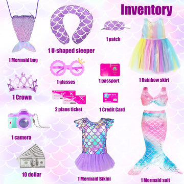 Mermaid 18 Inch Doll Clothes And Doll Accessories Case Luggage Travel Play Set Include Suitcase, Dresses, Bag, Camera, Glasses, Pillow, Eyeshade Etc (No Doll)