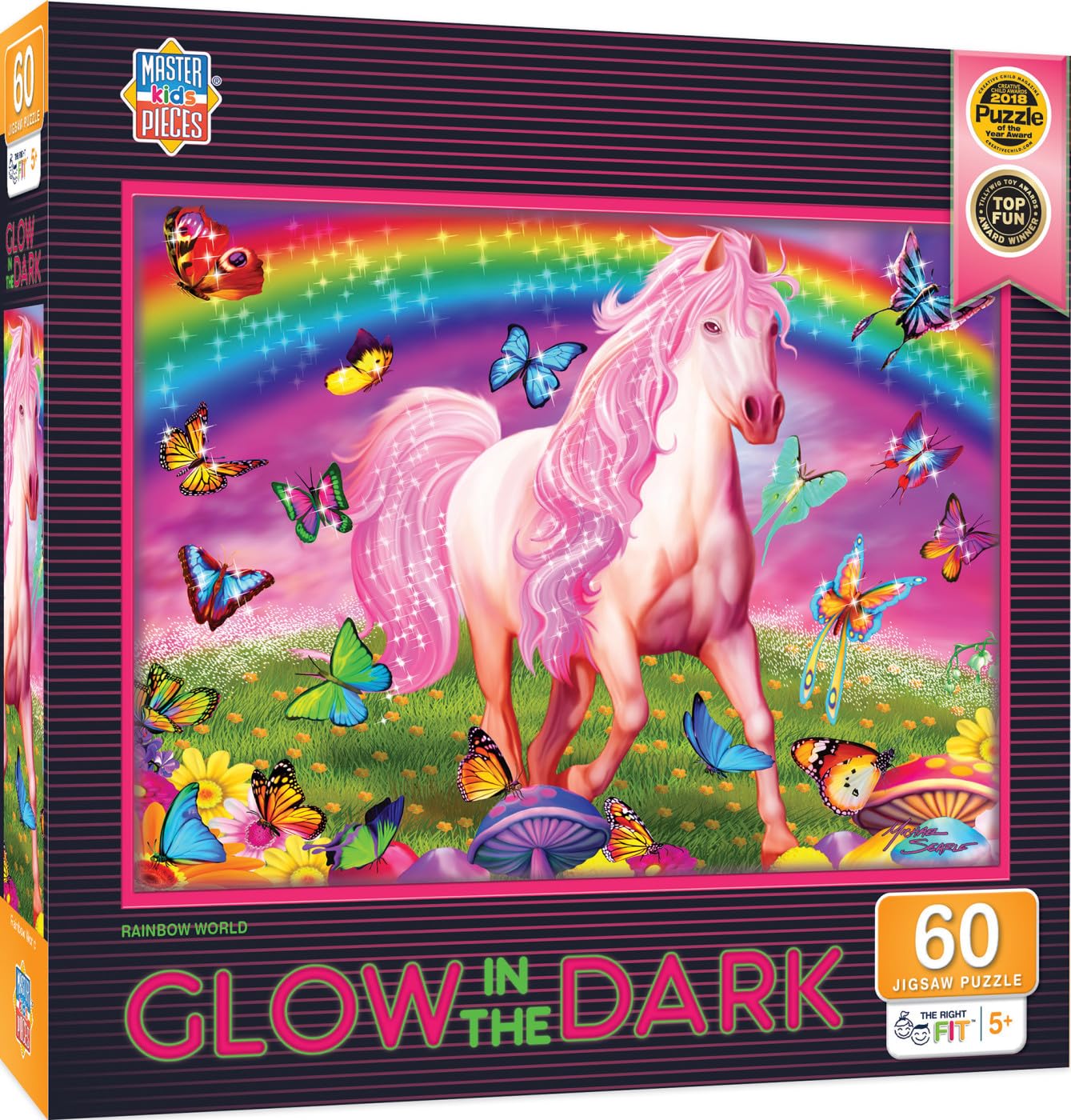 Masterpieces 60 Piece Glow In The Dark Fantasy Puzzle For Kids - Rainbow World - 14''X19'' - Screen-Free Fun!