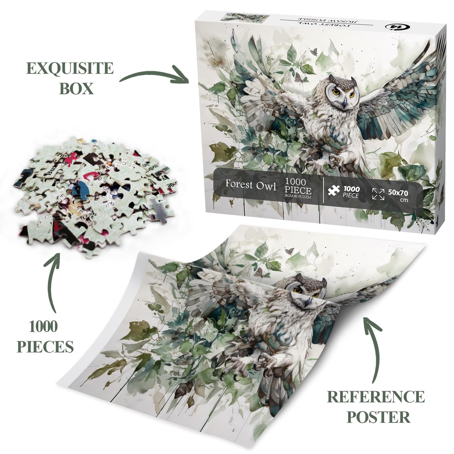 Owl Bird Puzzles For Adults, Animal Art Jigsaw Puzzles 1000 Pieces, Fantasy Forest Painting Puzzle