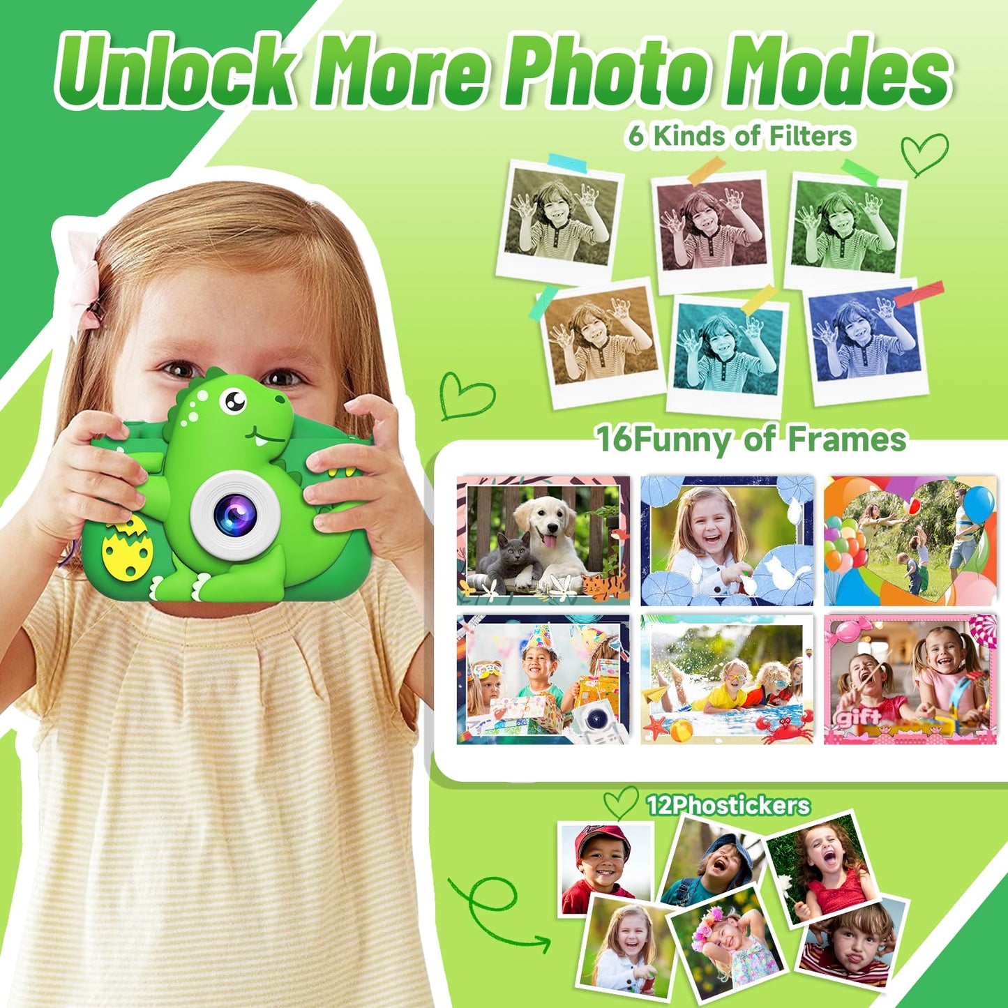 Mindpal Selfie Kids Camera,Dinosaur Christmas Birthday Gifts For Kids, 1080P Hd Digital Video Camera With 32 Gb Sd Card For Todd