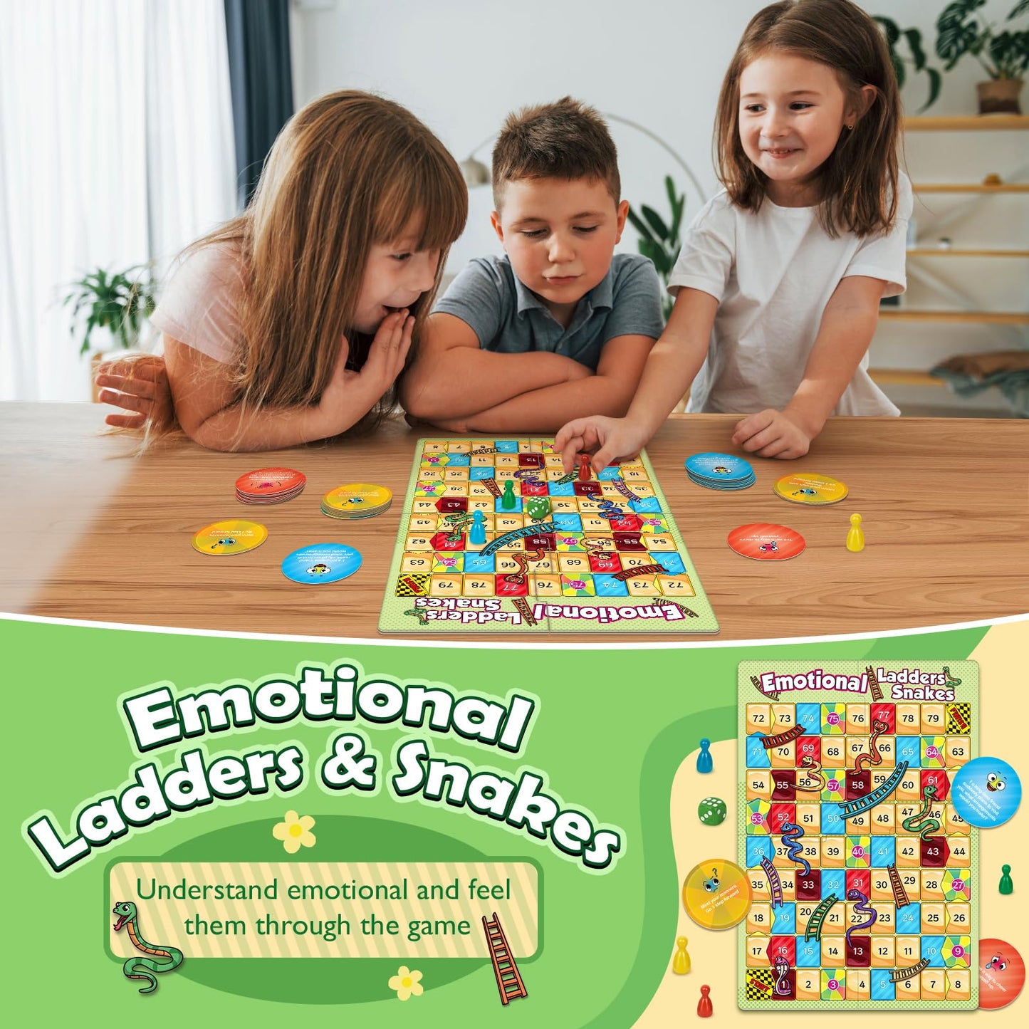 Broytain Emotional Board Games for Kids - Snakes & Ladders - Paper - Social Skills & Learning Toy for Toddlers & Family Games