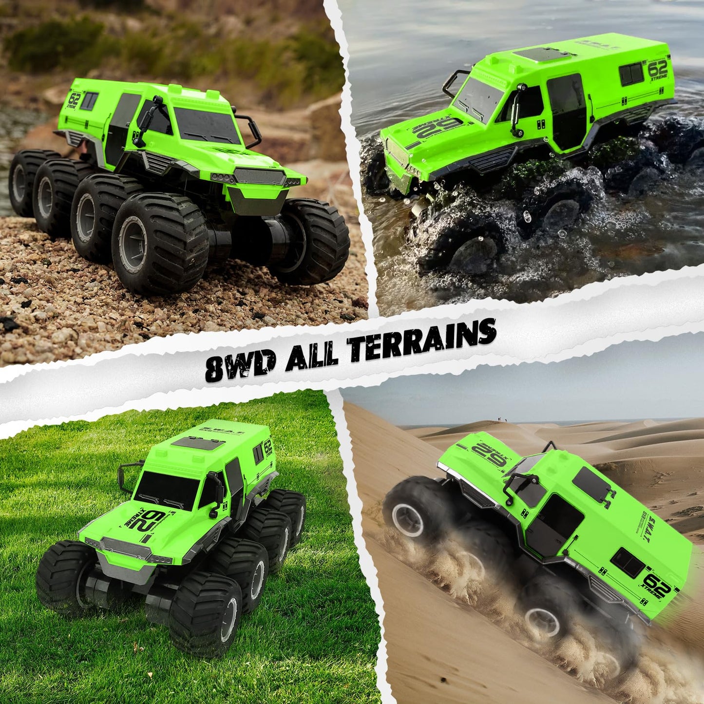 JONEALA RC Trucks 8WD Offroad Waterproof,50Mins Playing Time Battery,1: 12 Large Remote Control Monster Truck for Boys Girls,Amp