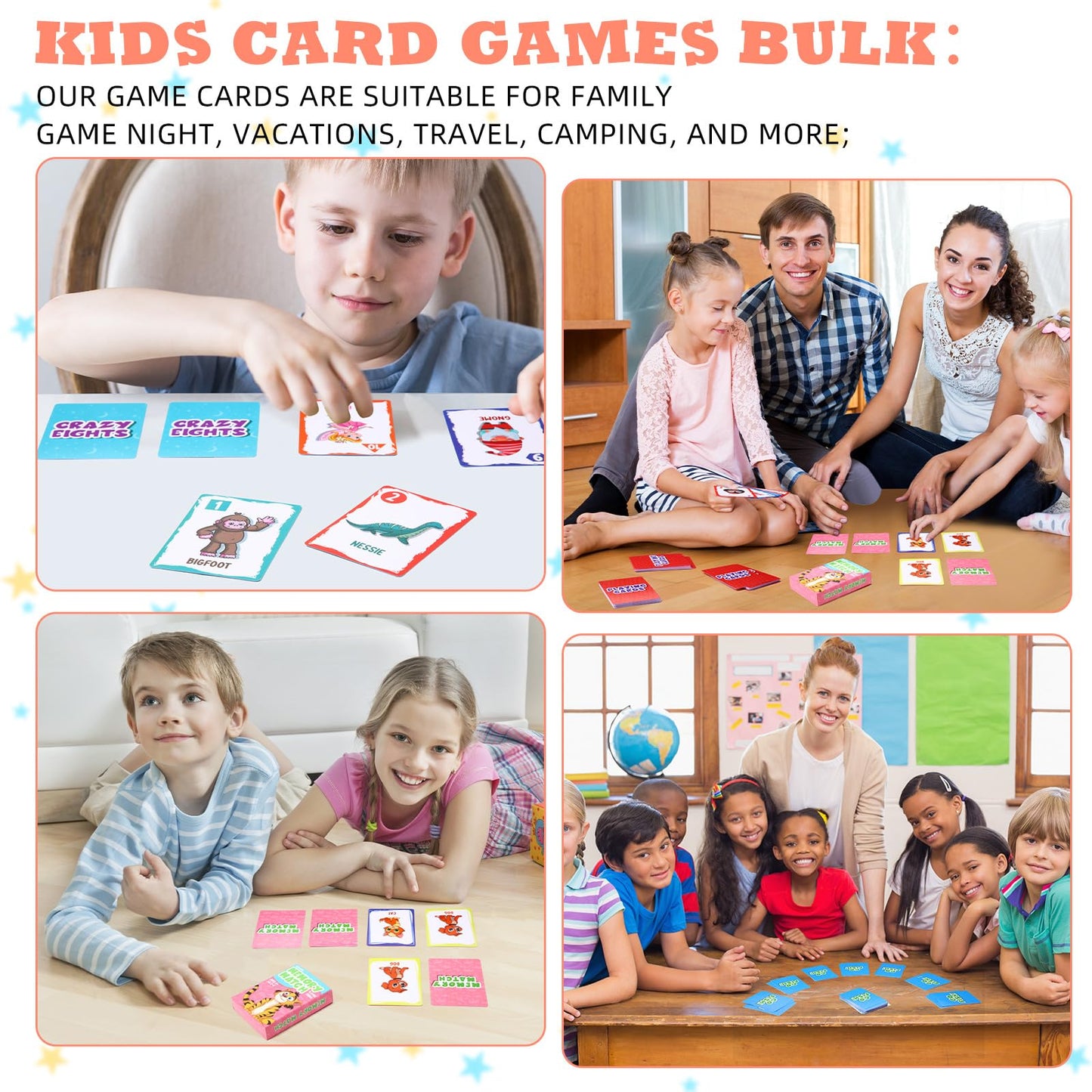 Zubebe 14 Pack Kids Card Games Bulk 7 In 1 Classic Playing Card Game Set For Kids Includes Go Fish,Old Maid,War,Crazy Eights,Mem