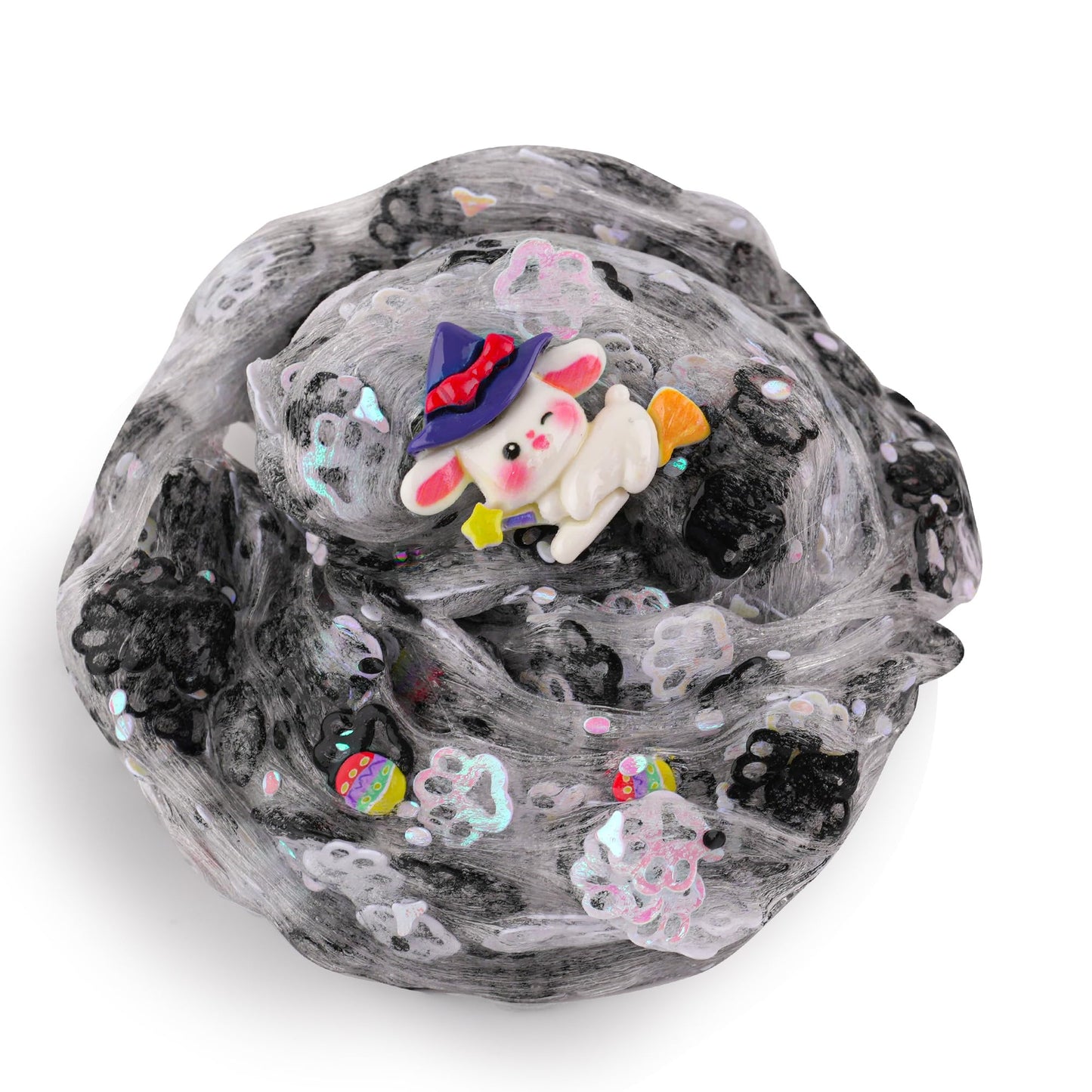 Black & White Cat's Paw Glitter Sequins Slime, Good Stretchy Crunchy Slime, Slime Party Favors for Kids, Slime Sensory Toys, Gir