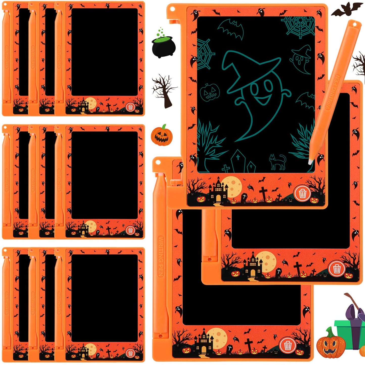 Nezyo 12 Pack Halloween Party Favors Goodie Bag Stuffers for Kids,4.4 Inch Mini LCD Writing Tablet Doodle Board Painting Drawing