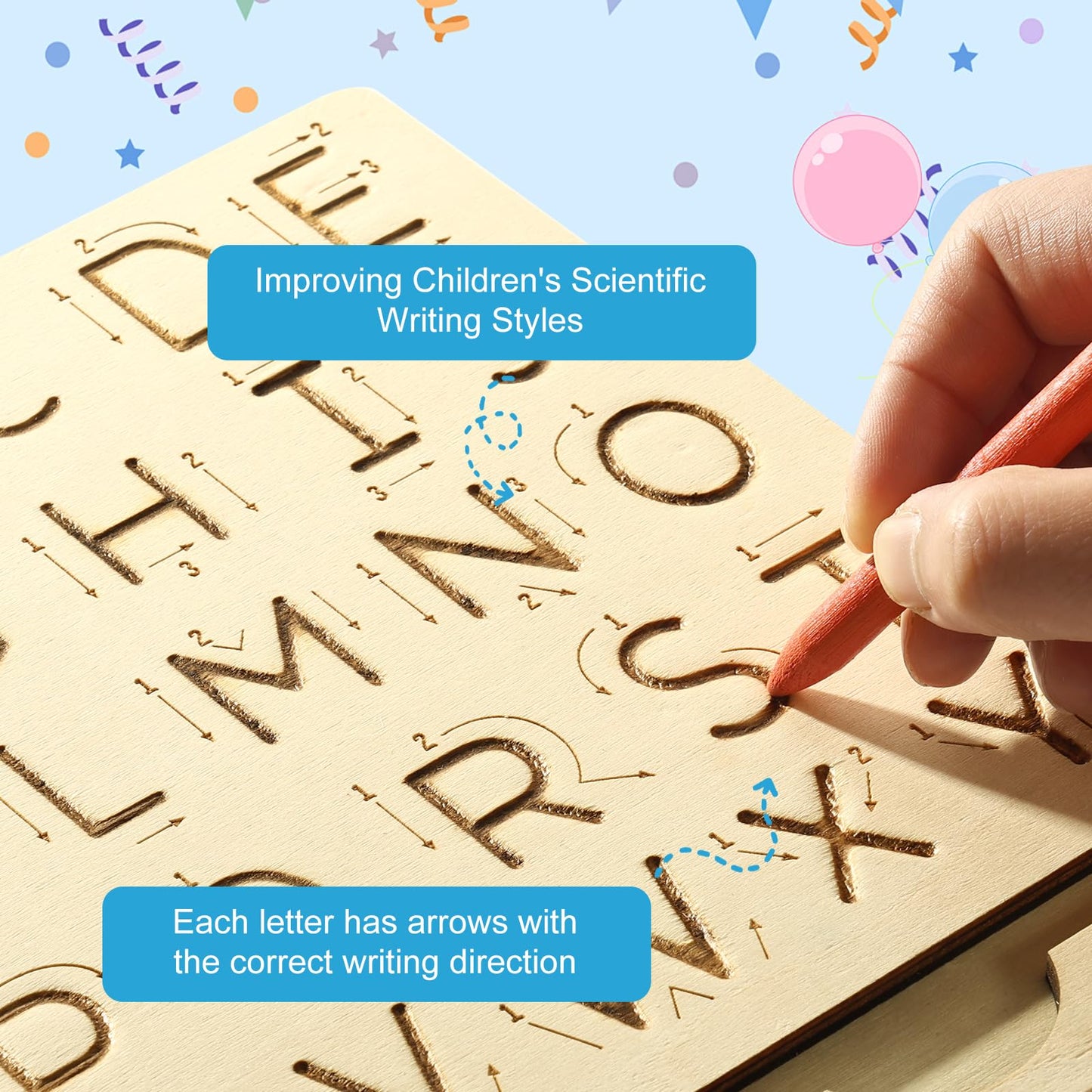 Hzsshb Wooden Letters Practicing Board,Reusable Handwriting Alphabet Tracing Board Double-Sided Toddlers And Preschool Gifts Lea