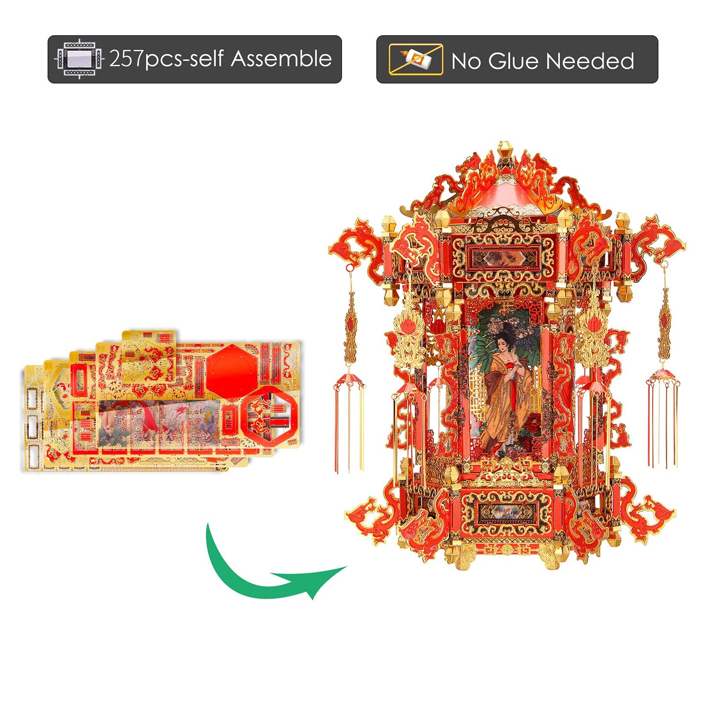 Piececool 3D Puzzles For Adults, Palace Lantern Diy 3D Metal Models Kit,Chinese Traditional Culture 3D Models Puzzle Fidget Toys Hobbies For Men, Great Christmas Birthday Gifts-257 Pcs