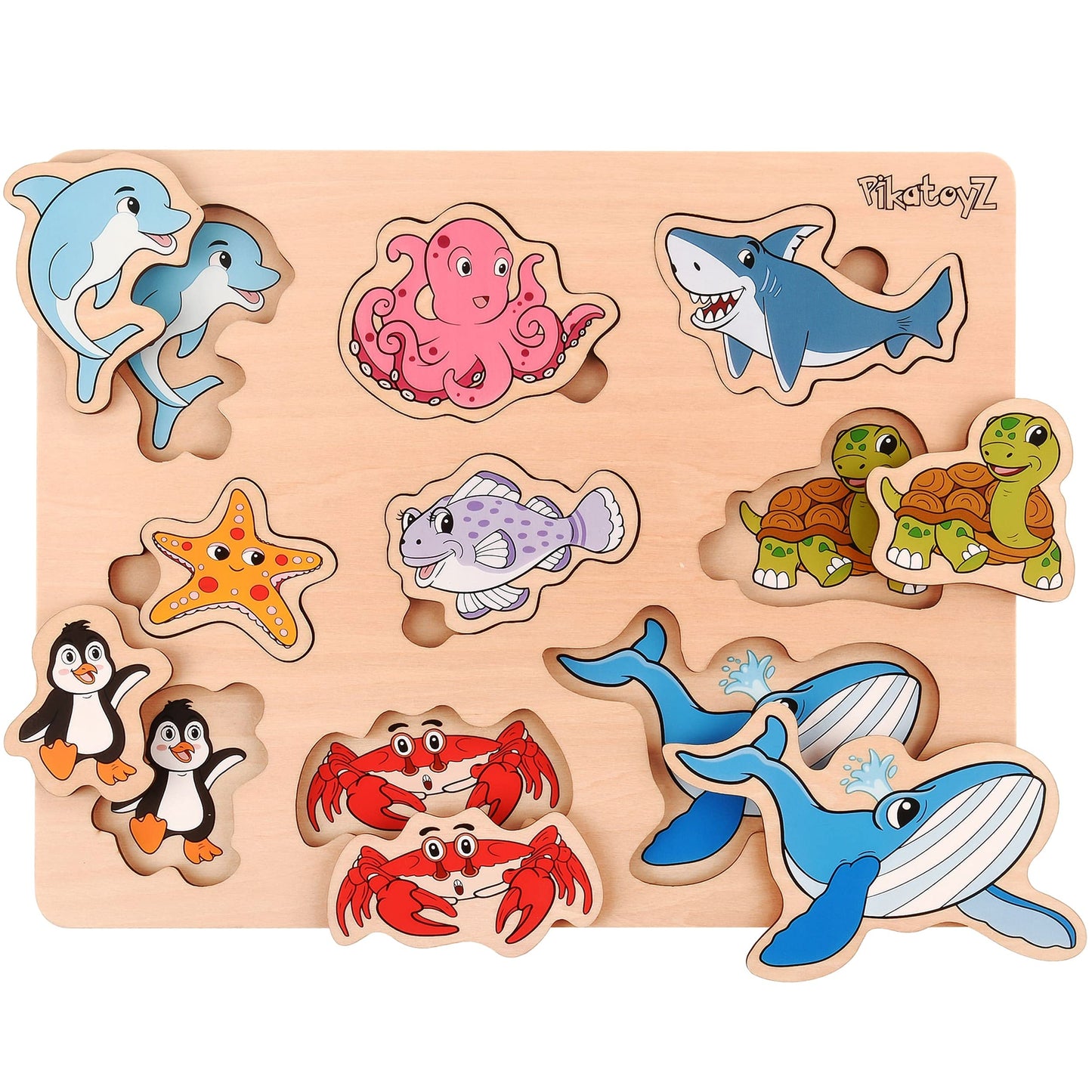 Pikatoyz Wood Puzzles For Toddlers 1-3. Wooden Toys For 1 2 3 Year Old Of Sea Animal Puzzles For Kids. Ideal Montessori Puzzle Gift. Baby Puzzles For Travel. Improved Peg Puzzles For 1 2 3 Year Old.