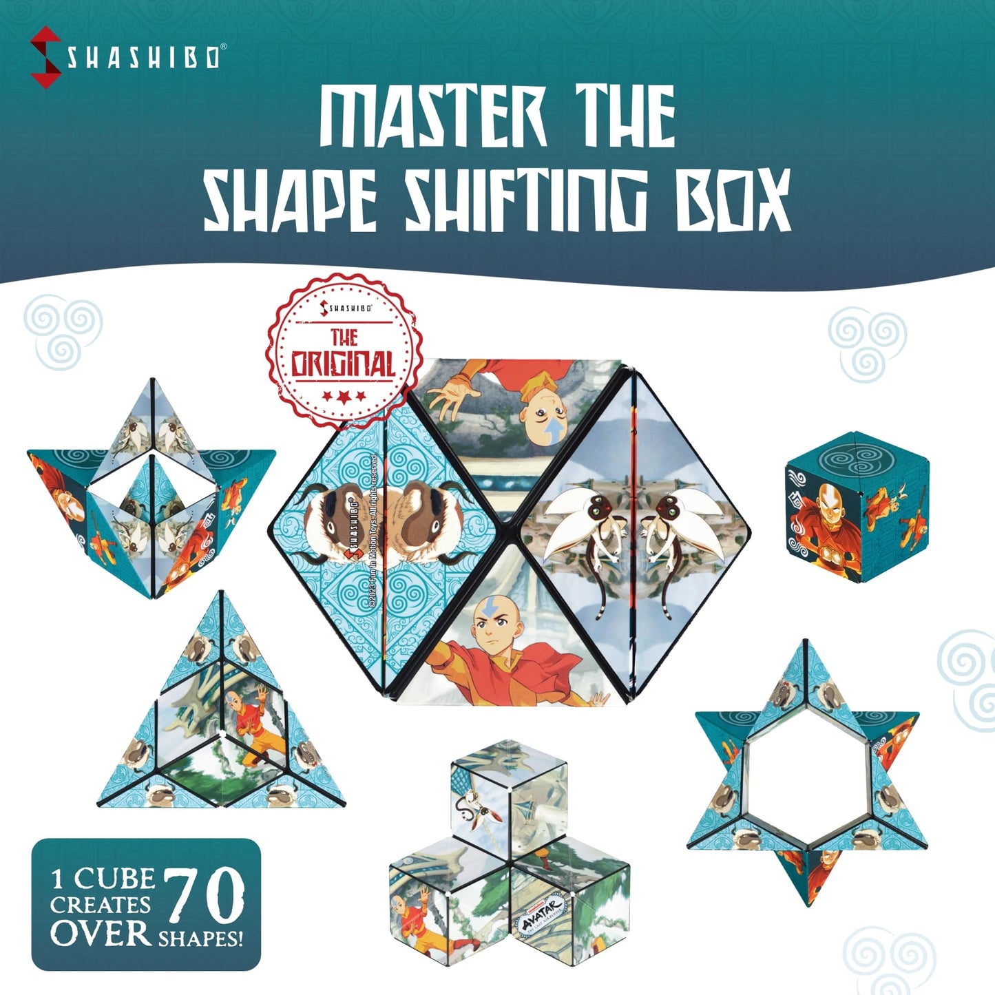 Shashibo Avatar The Last Airbender Shape Shifting Box - Award-Winning, Patented Magnetic Puzzle Cube W/ 36 Rare Earth Magnets - Fidget Transforms Into Over 70 Shapes (Avatar - Air)
