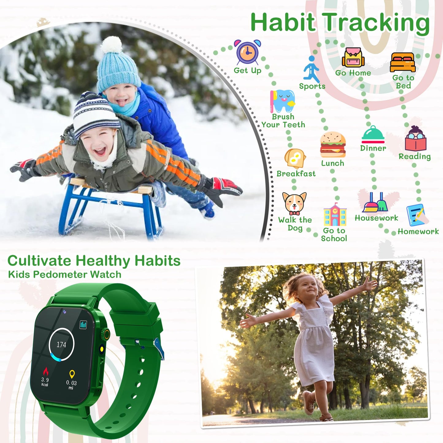 Kids Smart Watches Girls With 32 Games Toys For Ages 5-12 Watch For Kids With Hd Touch Screen,Video,Camera,Music Player,Pedomete