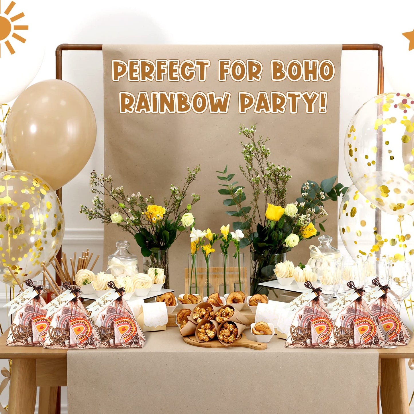 Tuanse 130 Pcs Rainbow Party Favors Including 20 Bohemia Bracelet 20 Rainbow Keychains 50 Stickers 20 Organza Bags 20 Thank You