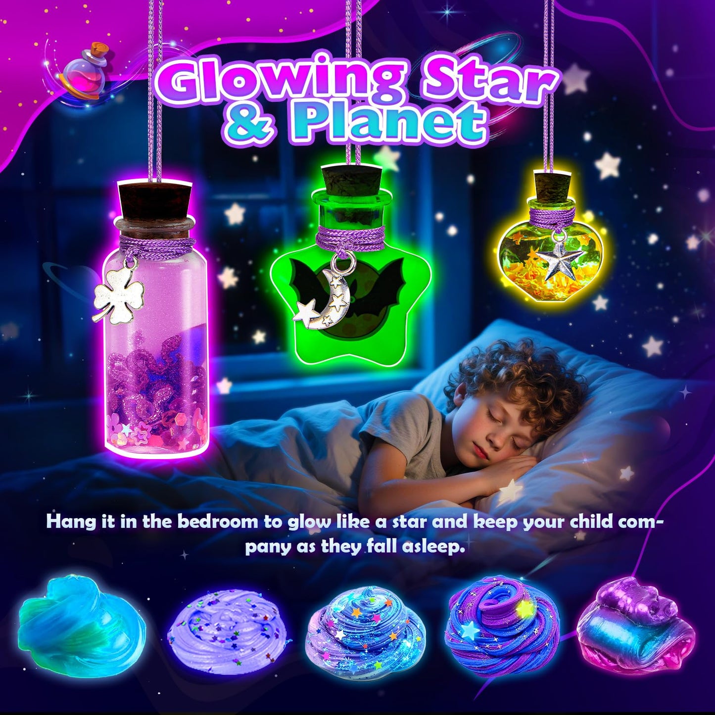 Slime Kit For Girls, Magic Galaxy Slime Making Kit With Magic Sticker,Making Butter Slimes Dark Powder To Make Glitter & Galacti
