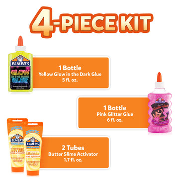 Elmer'S Butter Slime Kit, Includes Elmer'S Glow In The Dark Glue, Elmer'S Glitter Glue, Elmer'S Butter Slime Activator, 4 Count