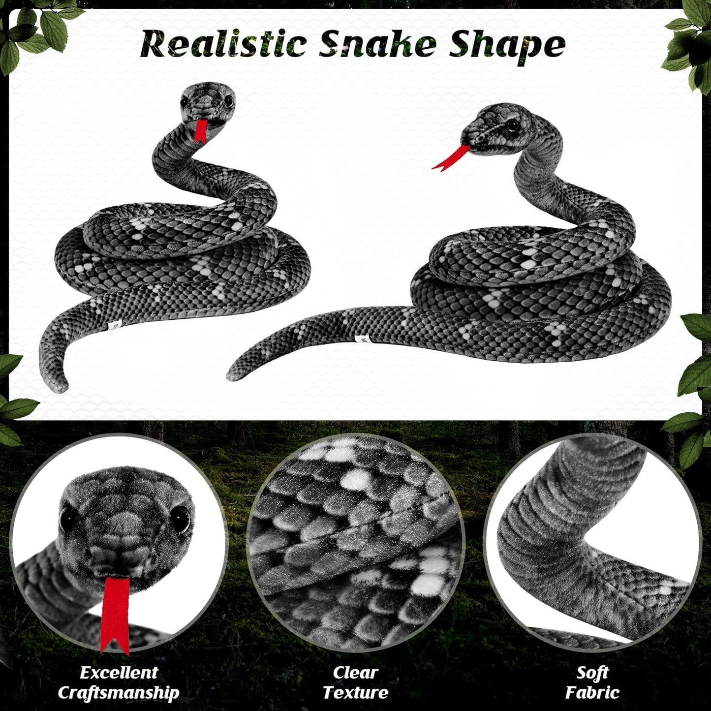 Mgztthw Snake Plush, Stuffed Snake Animal, 80In Large Toy Snakes For Kids, Giant Stuffed Animals Snake, Lifelike Plush Snake For