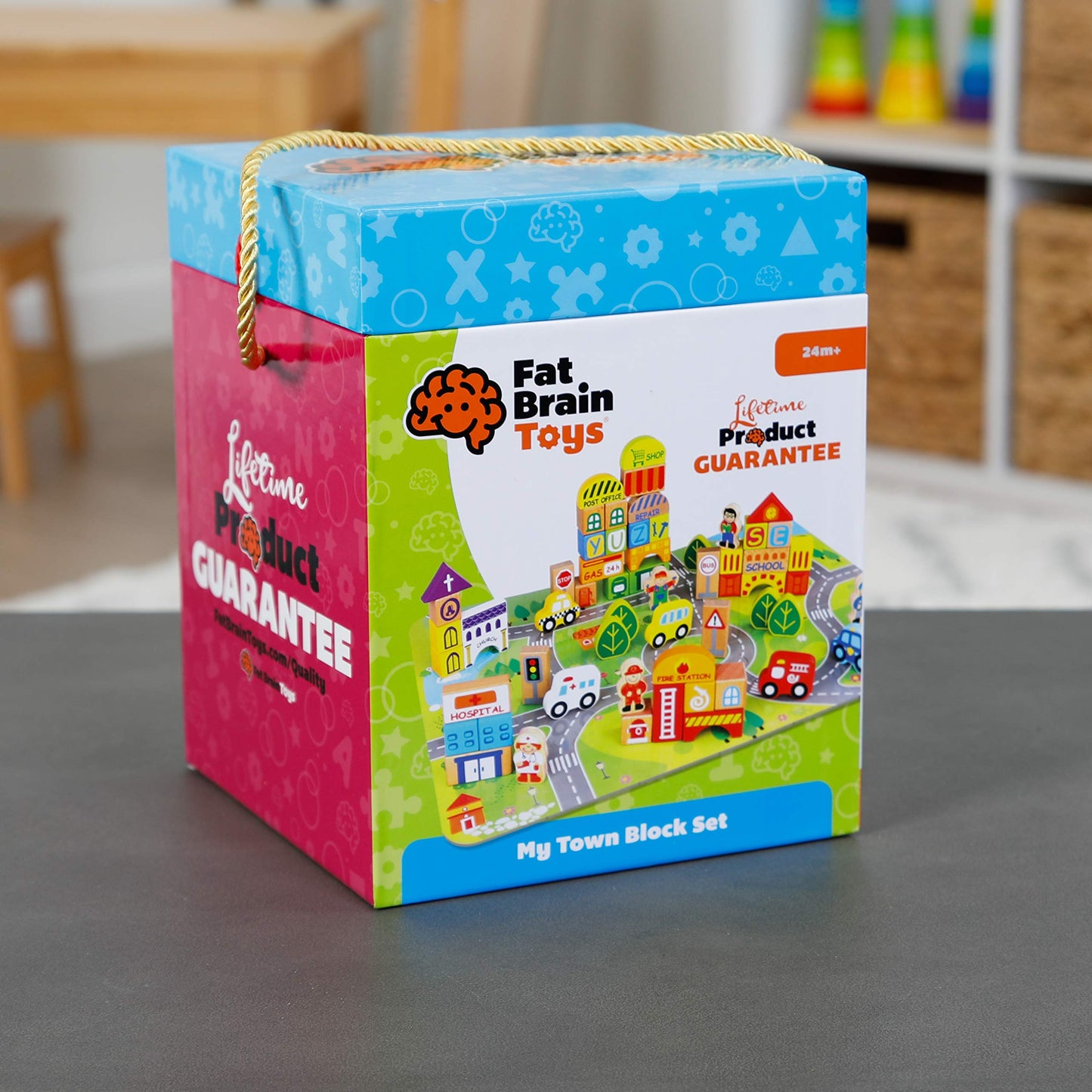 Fat Brain Toys My Town Block Set - Wood Jigsaw Puzzle & Block Set for Preschoolers, Model FB253, Natural Color
