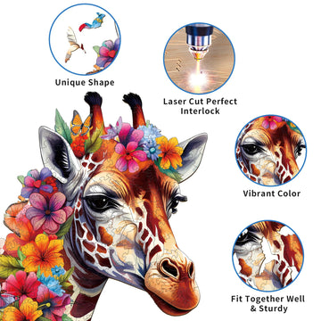 Woodemon Wooden Puzzles For Adults, Flowers Giraffes (L-235Pcs) Wooden Jigsaw Puzzles Kids, 13.6 * 11.5In Unique Shaped Animal Wood Puzzles Adults, Xmas Christmas Puzzle Birthday Gift Family Game