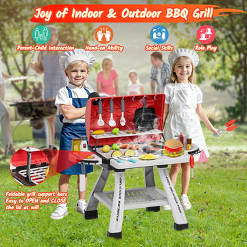 maysida Kids Toys Kitchen Playset, Kids BBQ Grill Playset with Smoke, Sound & Light, Toy Grill for Kids, Pretend Play Food Hambu