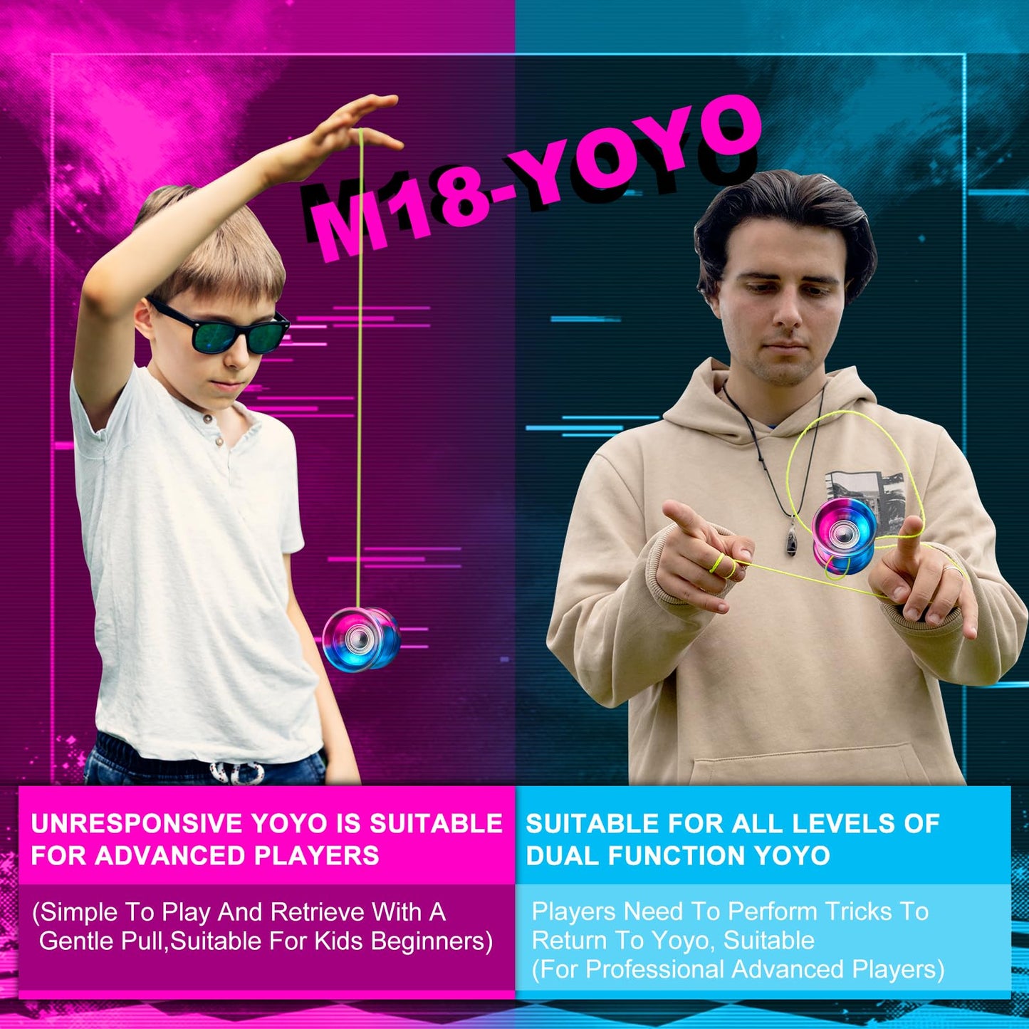 Watieoboo Yoyo Professional Metal Responsive Yo Yo M18, Responsive Yoyo For Kids Beginner, Unresponsive Trick Yoyos For Advanced