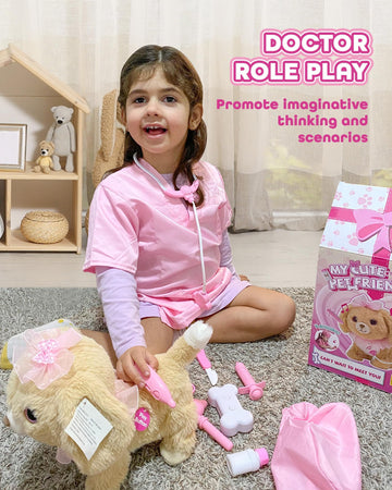 Airbition Interactive Toys Electronic Plush Dog For Girls, Pretend Play Doctor Kit With Dress Up Costume, Remote Control Puppy S