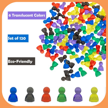 120 Pieces Game Pawns,Game Pieces For Board Games,Plastic Tokens Board Game Accessories With Portable Box(Translucent,6 Colors)